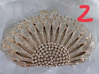 Woman Green Champagne White Flower Diamond Purse Floral Bridal Dinner Gift Clutches Banquet Handbag Wedding Party Rhinestone Bag