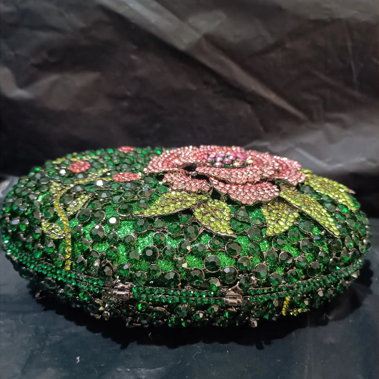 Woman Green Pink Flower Diamond Stone Bag Banquet Formal Party Crystal Floral Purse Wedding Bridal Hollow Elegant Gala Handbag