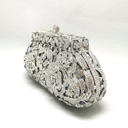 Woman Green Silver Flower Diamond Handbag Crystal Floral Female Wedding Bridal Evening Bag Party Dinner Lady Banquet Gala Purse