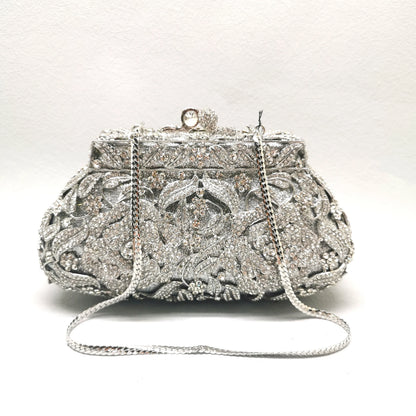 Woman Green Silver Flower Diamond Handbag Crystal Floral Female Wedding Bridal Evening Bag Party Dinner Lady Banquet Gala Purse