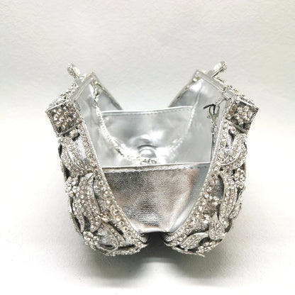 Woman Green Silver Flower Diamond Handbag Crystal Floral Female Wedding Bridal Evening Bag Party Dinner Lady Banquet Gala Purse
