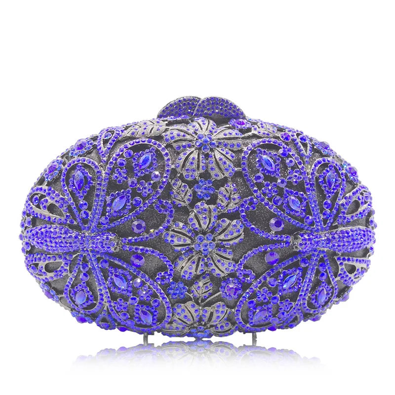 Woman Hollow Out Blue Gold Silver Diamond Evening Bag Animal Butterfly Crystal Clutch Purse Lady Wedding Bridal Party Handbag