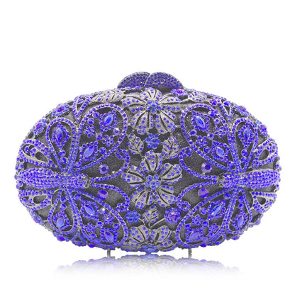 Woman Hollow Out Blue Gold Silver Diamond Evening Bag Animal Butterfly Crystal Clutch Purse Lady Wedding Bridal Party Handbag