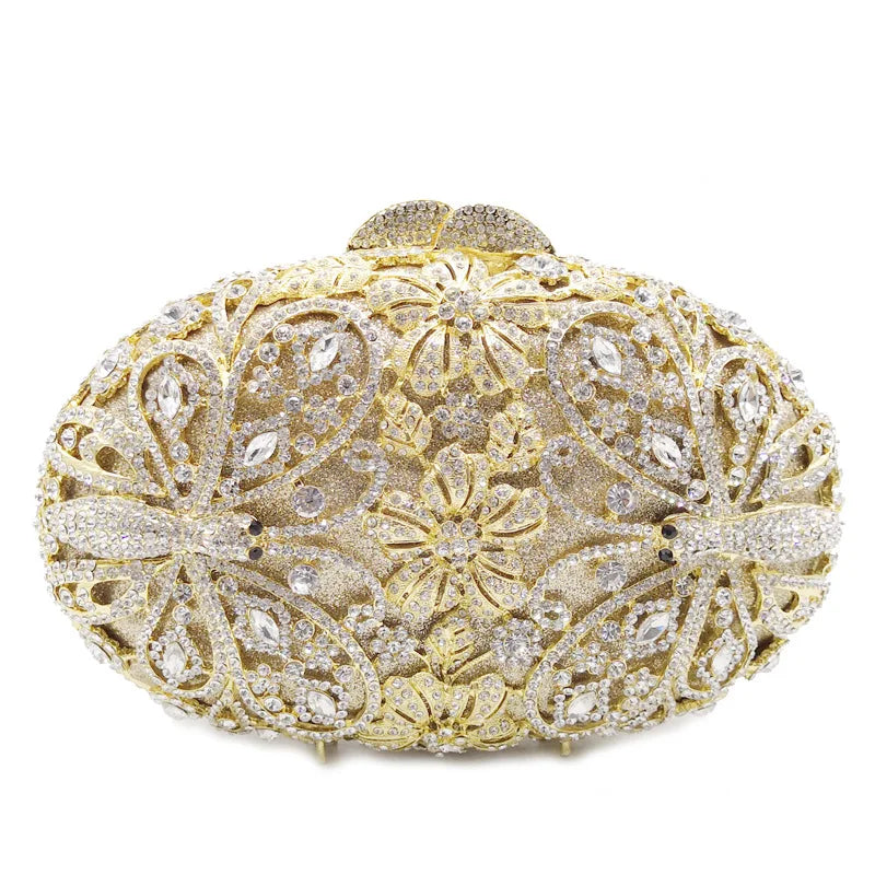 Woman Hollow Out Blue Gold Silver Diamond Evening Bag Animal Butterfly Crystal Clutch Purse Lady Wedding Bridal Party Handbag