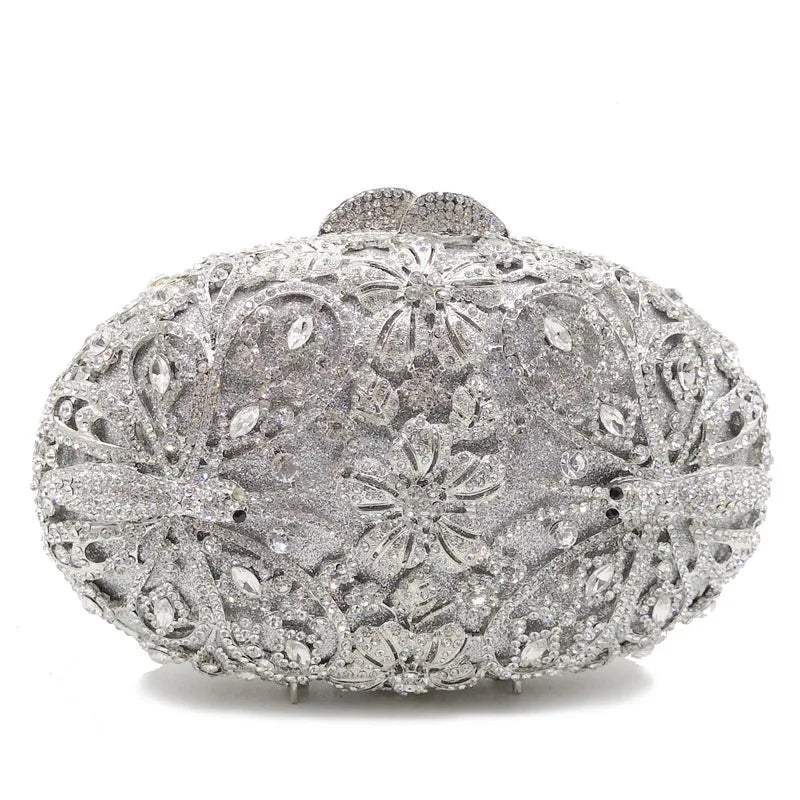 Woman Hollow Out Blue Gold Silver Diamond Evening Bag Animal Butterfly Crystal Clutch Purse Lady Wedding Bridal Party Handbag
