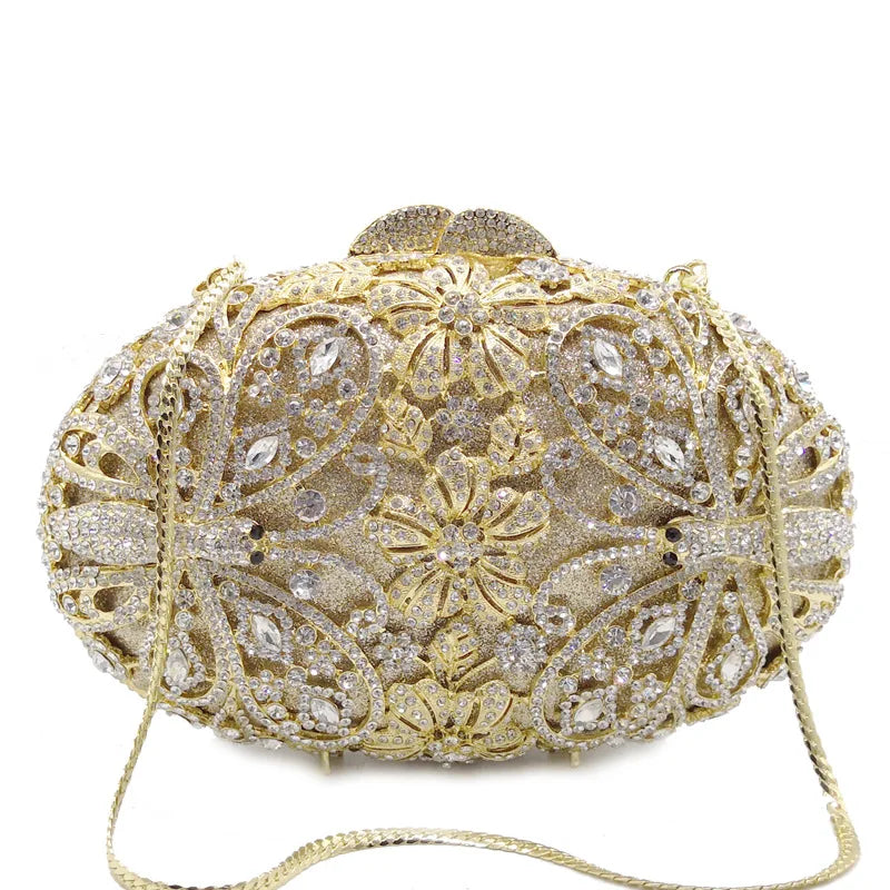 Woman Hollow Out Blue Gold Silver Diamond Evening Bag Animal Butterfly Crystal Clutch Purse Lady Wedding Bridal Party Handbag