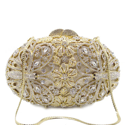 Woman Hollow Out Blue Gold Silver Diamond Evening Bag Animal Butterfly Crystal Clutch Purse Lady Wedding Bridal Party Handbag