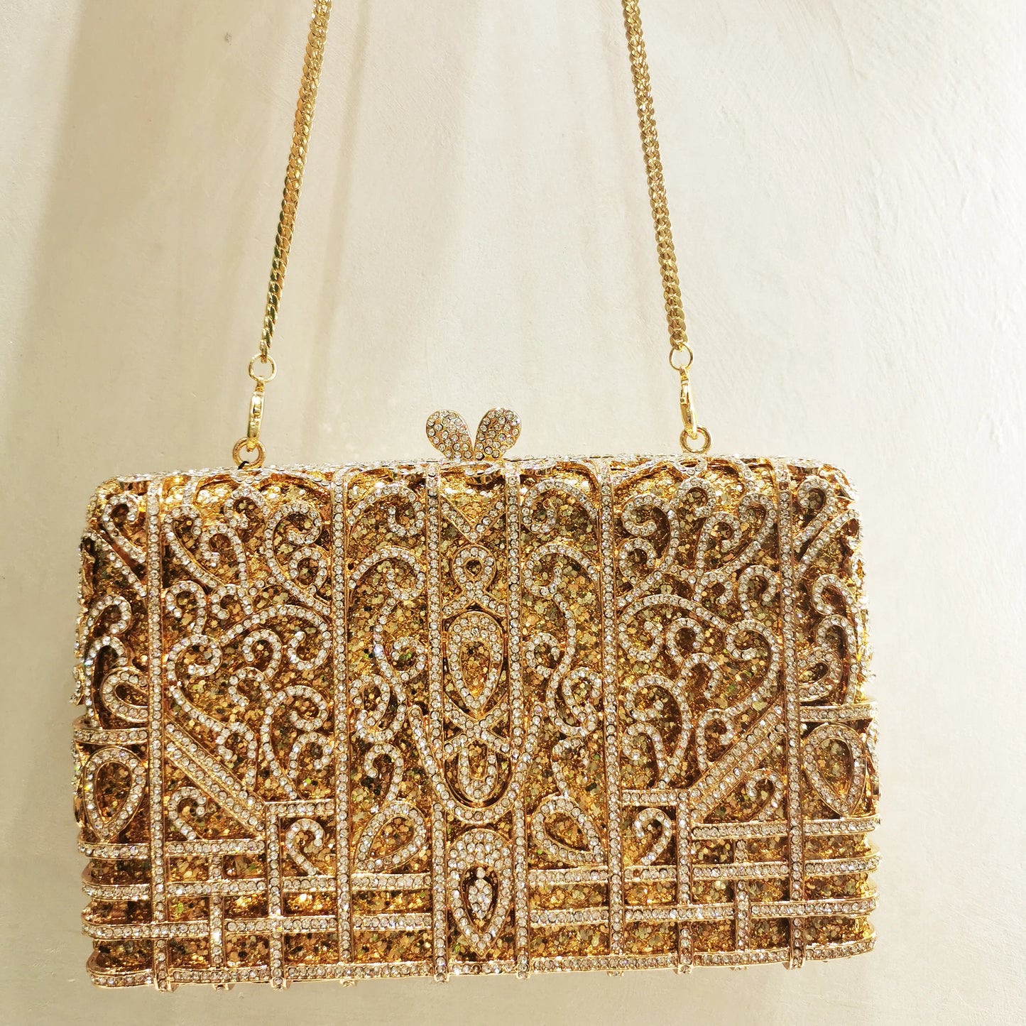 Woman Hollow Out Gold Birthday Gift Evening Bag Wedding Bridal Crystal Cocktail Handbag Party Dinner Diamond Gala Prom Purse