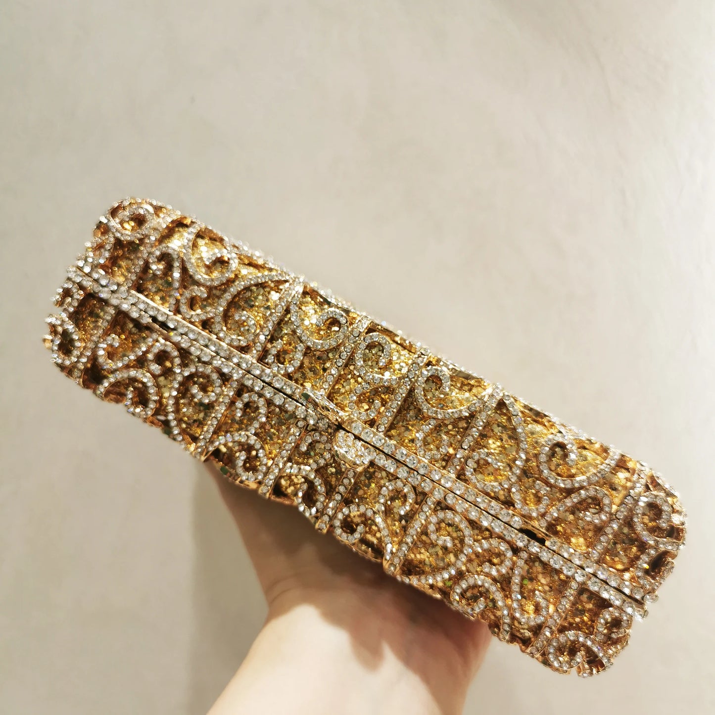 Woman Hollow Out Gold Birthday Gift Evening Bag Wedding Bridal Crystal Cocktail Handbag Party Dinner Diamond Gala Prom Purse