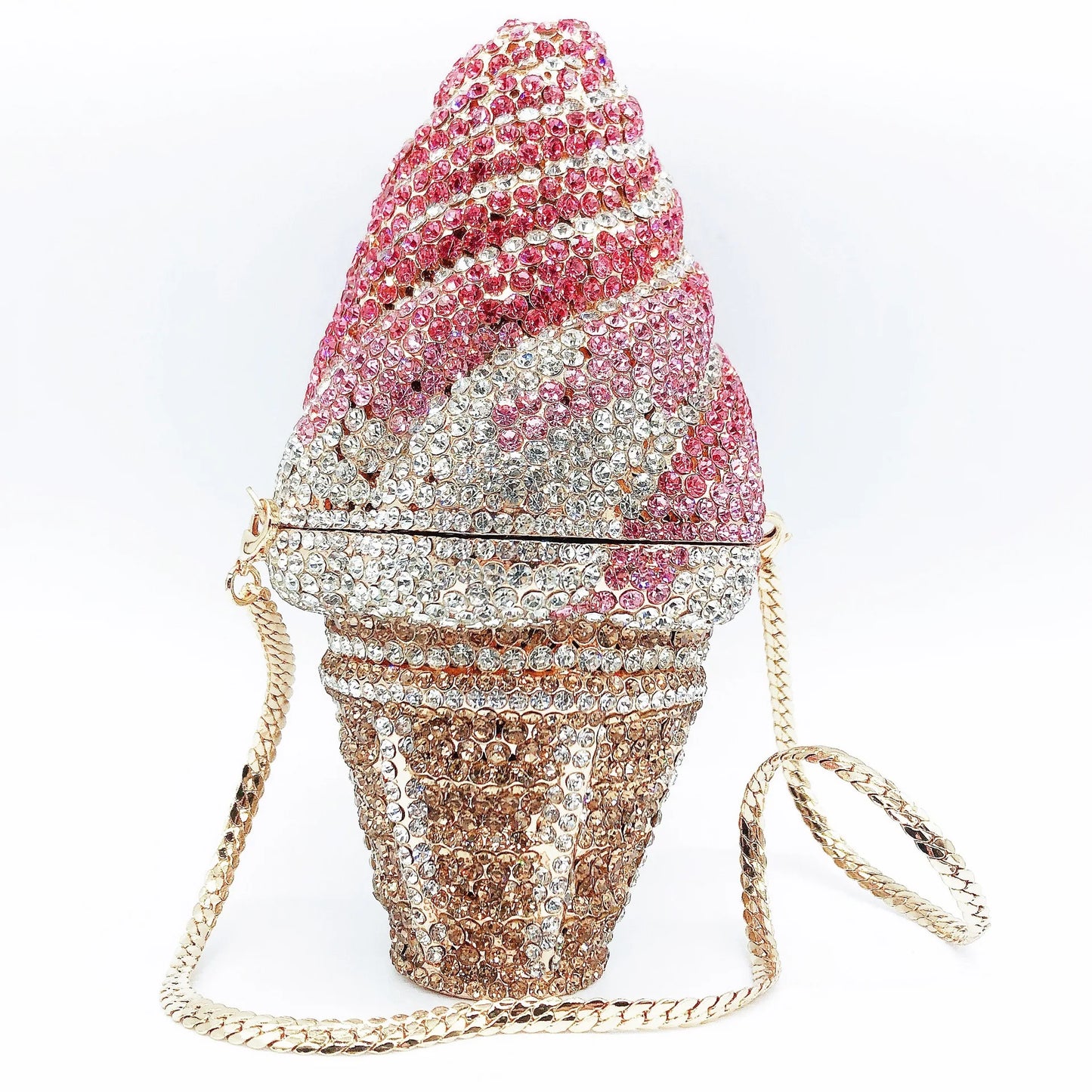 Woman Ice Cream Shape Colorful Diamond Evening Bag Bling Crystal Cocktail Gala Party Handbag Wedding Bridal Dinner Stone Purse