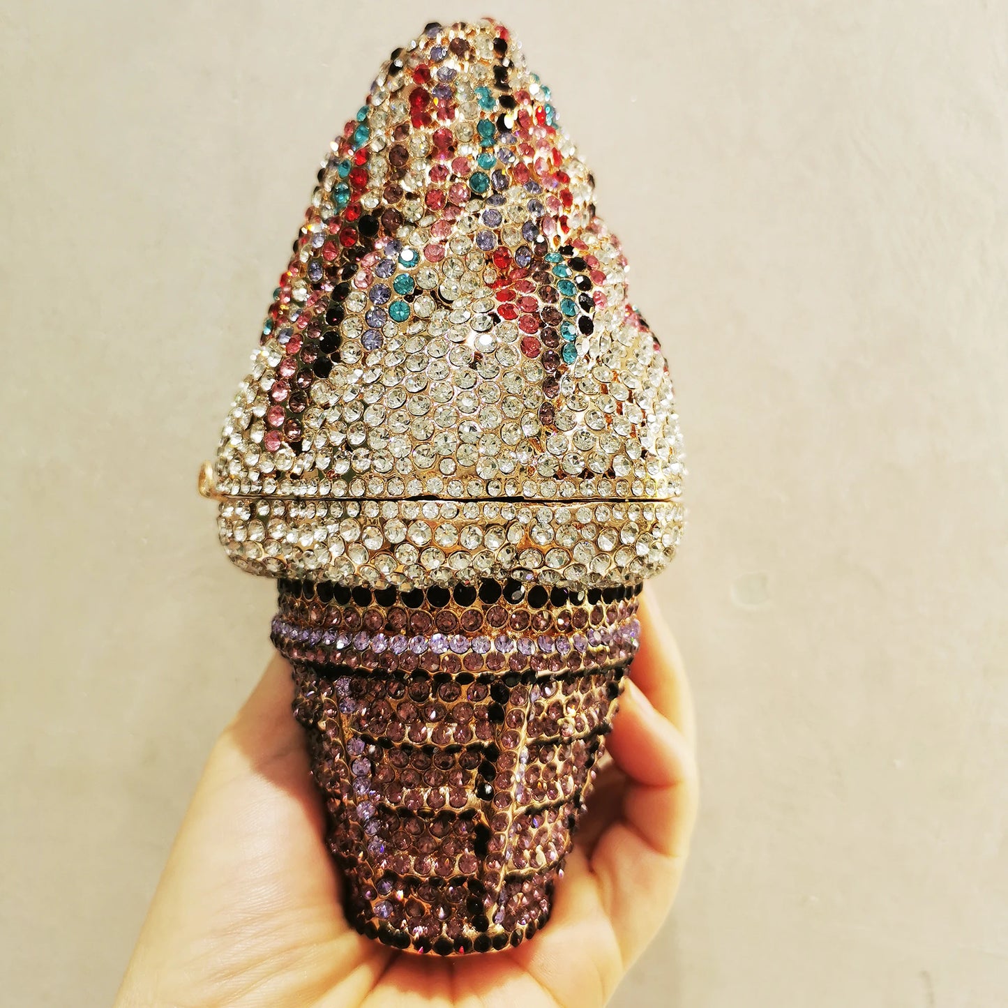 Woman Ice Cream Shape Colorful Diamond Evening Bag Bling Crystal Cocktail Gala Party Handbag Wedding Bridal Dinner Stone Purse
