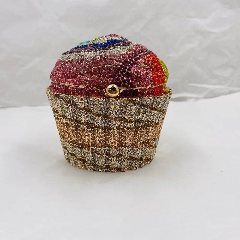 Woman Mini Cake Shape Evening Bag Wedding Bridal Multicolored Diamond Gift Purse Female Crystal Birthday Party Stone Handbag