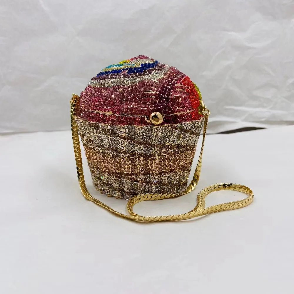 Woman Mini Cake Shape Evening Bag Wedding Bridal Multicolored Diamond Gift Purse Female Crystal Birthday Party Stone Handbag