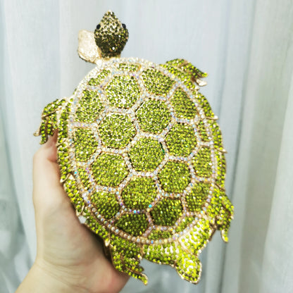 Woman New Color Turtle Cocktail Dinner Purse Prom Party Green Diamond Gold Metal Bling Evening Bag Wedding Bride Crystal Handbag