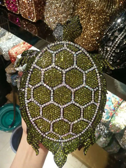 Woman New Color Turtle Cocktail Dinner Purse Prom Party Green Diamond Gold Metal Bling Evening Bag Wedding Bride Crystal Handbag