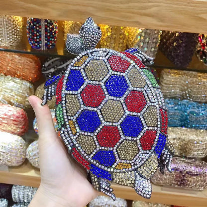 Woman New Color Turtle Cocktail Dinner Purse Prom Party Green Diamond Gold Metal Bling Evening Bag Wedding Bride Crystal Handbag