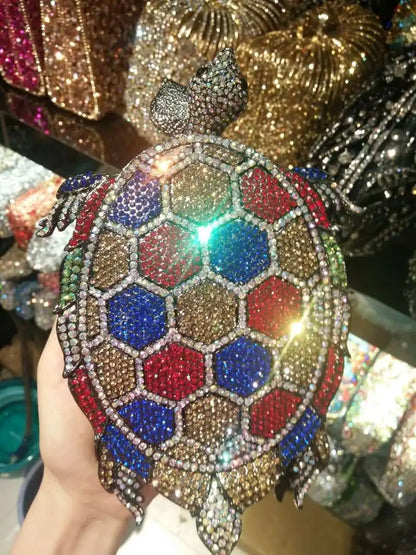 Woman New Color Turtle Cocktail Dinner Purse Prom Party Green Diamond Gold Metal Bling Evening Bag Wedding Bride Crystal Handbag