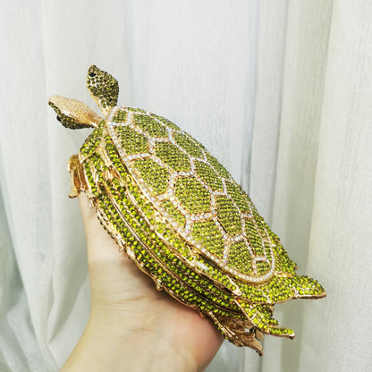 Woman New Color Turtle Cocktail Dinner Purse Prom Party Green Diamond Gold Metal Bling Evening Bag Wedding Bride Crystal Handbag