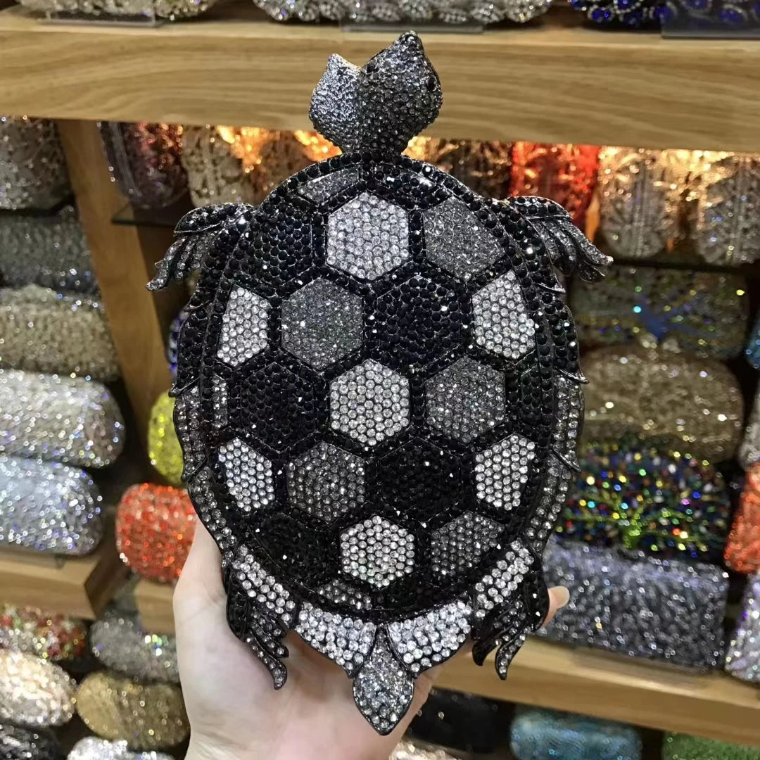 Woman New Color Turtle Cocktail Dinner Purse Prom Party Green Diamond Gold Metal Bling Evening Bag Wedding Bride Crystal Handbag
