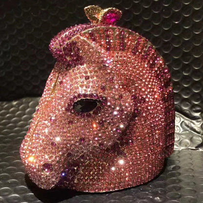 Woman Pink Blue Horse Diamond Prom Bag Cocktail Party Crystal Clutch Purse Wedding Bridal Female Rhinestone Animal Gift Handbag