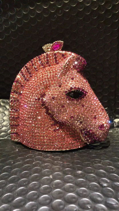 Woman Pink Blue Horse Diamond Prom Bag Cocktail Party Crystal Clutch Purse Wedding Bridal Female Rhinestone Animal Gift Handbag