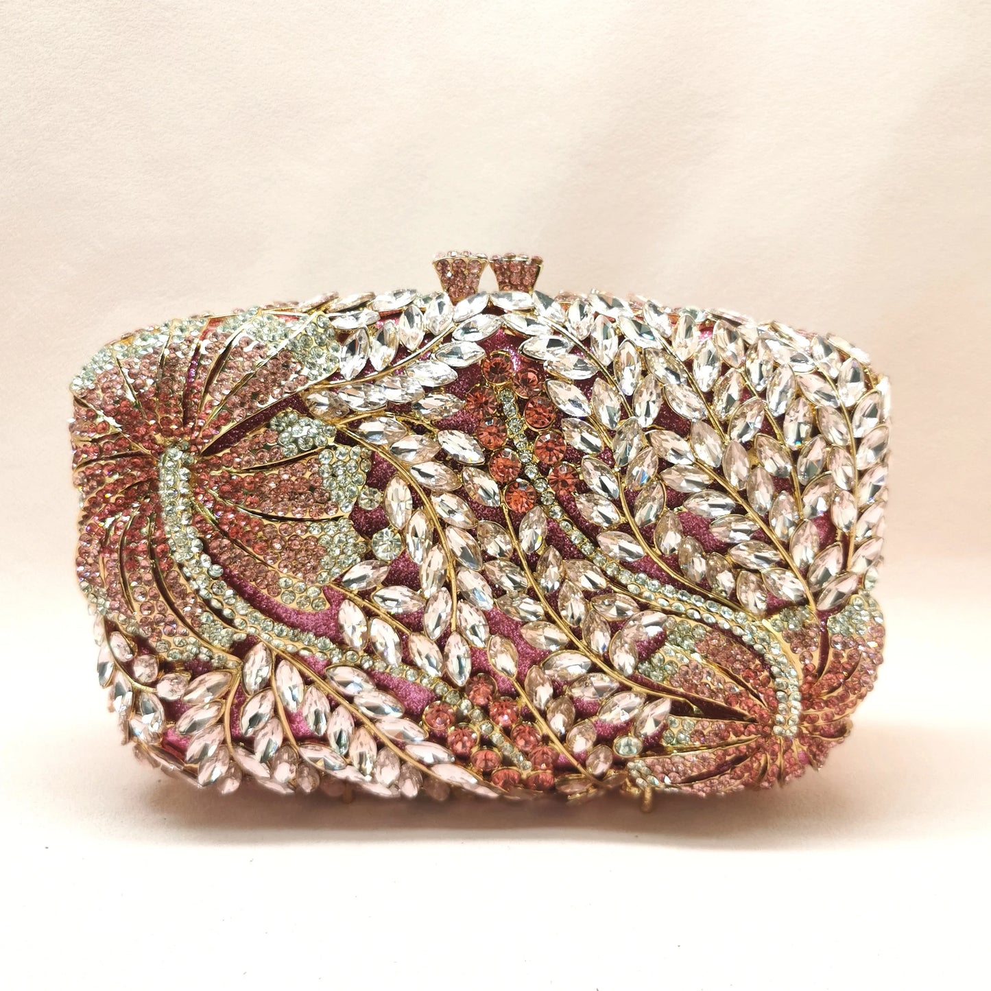 Woman Pink Flower Diamond Romantic Girls Gift Purse Wedding Bridal Dinner Prom Handbag Crystal Stone Birthday Party Clutch Bag