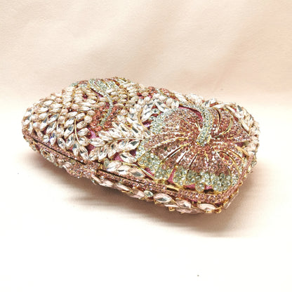 Woman Pink Flower Diamond Romantic Girls Gift Purse Wedding Bridal Dinner Prom Handbag Crystal Stone Birthday Party Clutch Bag
