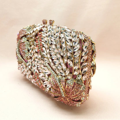 Woman Pink Flower Diamond Romantic Girls Gift Purse Wedding Bridal Dinner Prom Handbag Crystal Stone Birthday Party Clutch Bag
