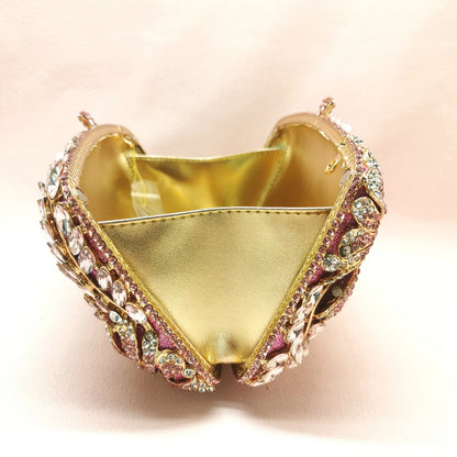 Woman Pink Flower Diamond Romantic Girls Gift Purse Wedding Bridal Dinner Prom Handbag Crystal Stone Birthday Party Clutch Bag