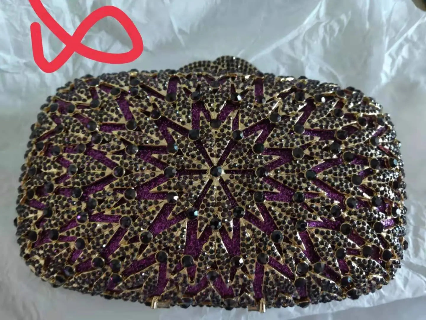 Woman Purple Diamond Hollow Out Clutch Flower Dinner Banquet Evening Purse Wedding Bridal Rhinestone Bag Party Crystal Handbag