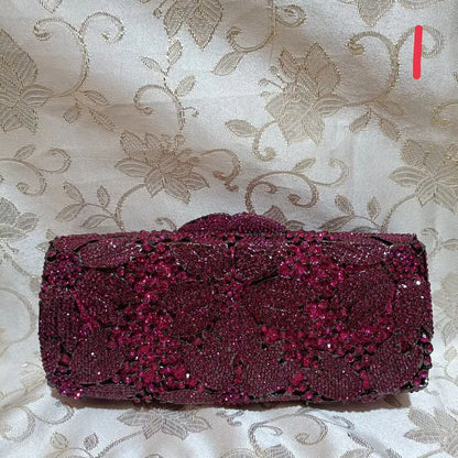 Woman Purple Flower Diamond Clutch Evening Purse Floral Stone Banquet Bags Wedding Bridal Rhinestone Bag Party Crystal Handbag