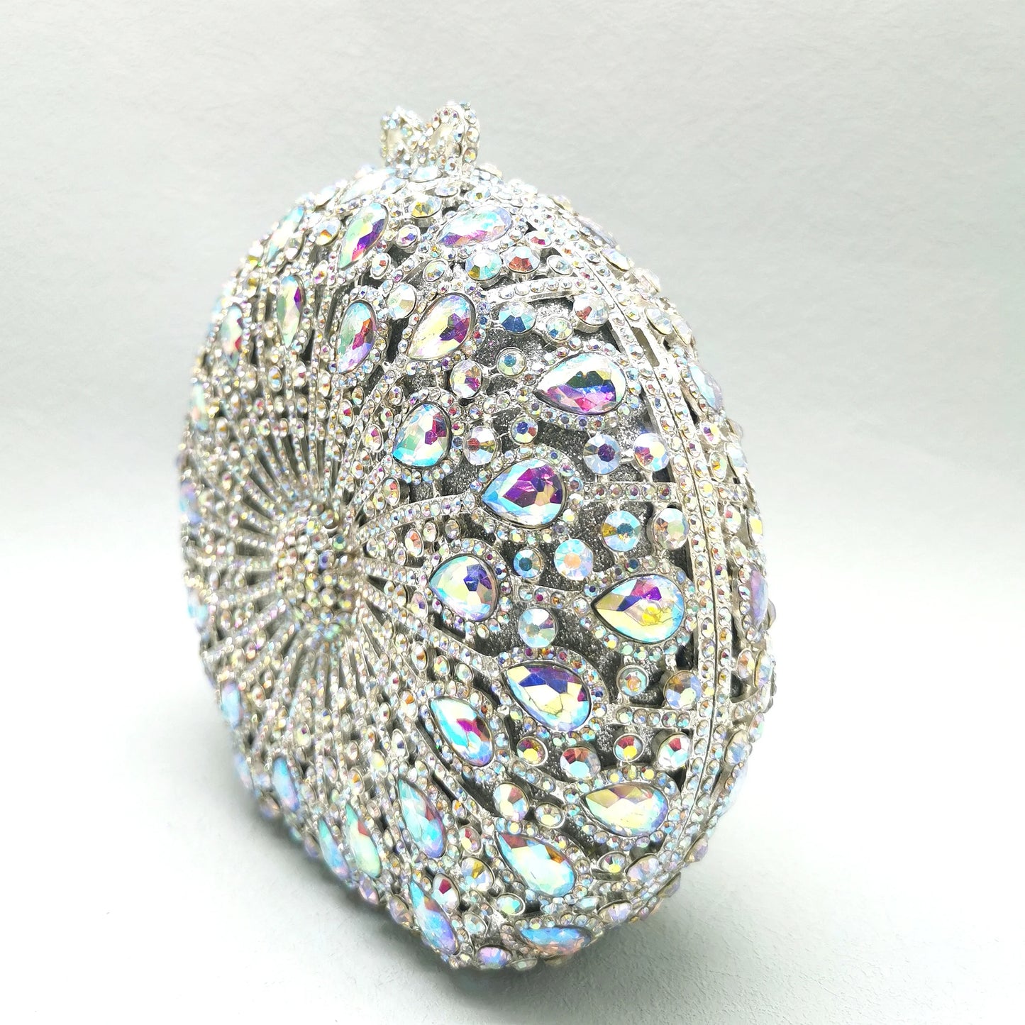 Woman Red AB Crystal Wedding Party Bridal Evening Bag Dinner Gala Mini Elegant Prom Purse Hollow Out Diamond Round Metal Handbag