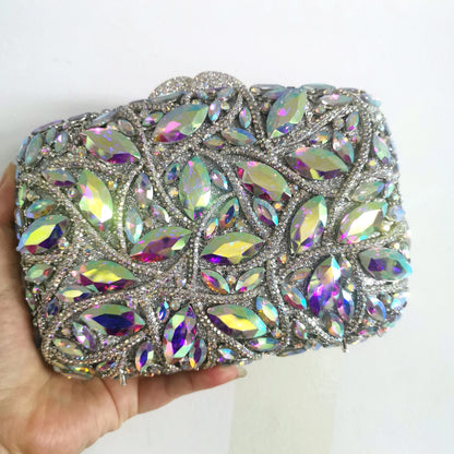 Woman Red Blue Purple AB Diamond Prom Purse Bridal Dinner Banquet Stone Gala Clutch Handbag Crystal Wedding Party Evening Bags