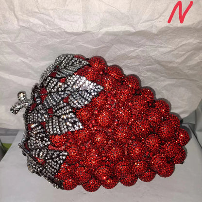 Woman Red Diamond Grapes Cocktail Evening Purse Bridal Dinner Banquet Prom Fruit Handbag Wedding Party Crystal Ladies Clutch Bag
