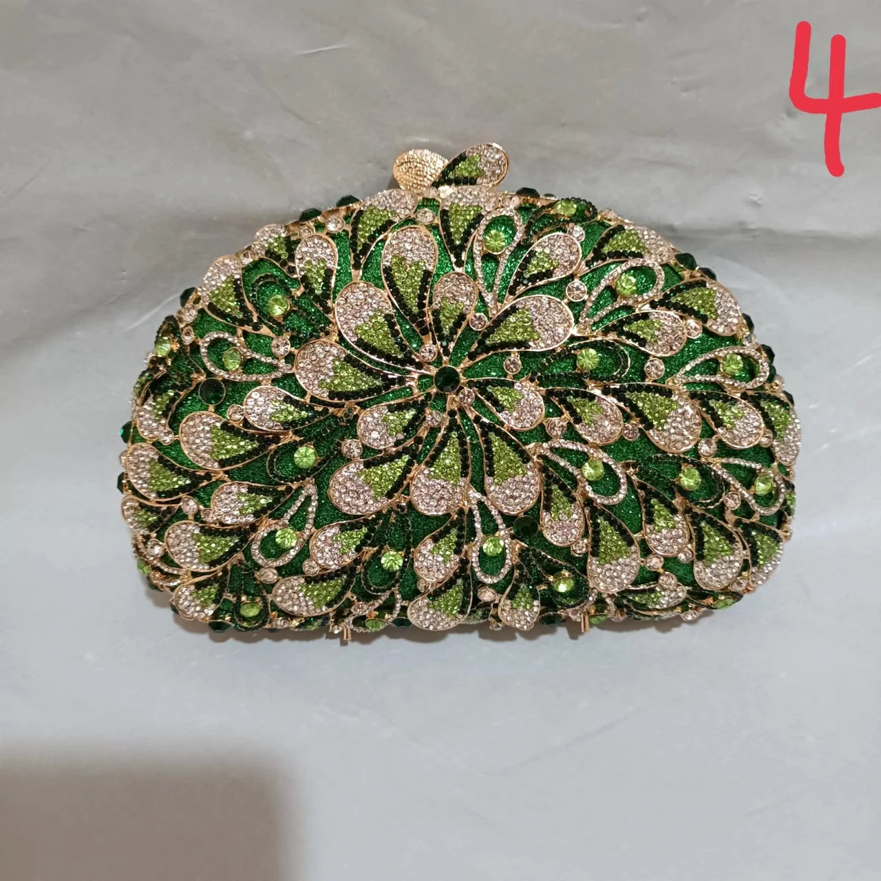 Woman Red Green Brown Diamond Flower Evening Purse Bridal Prom Floral Metal Handbag Wedding Party Crystal Toted Gala Clutch Bag