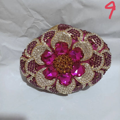 Woman Rose Red Diamond Flower Evening Purse Bridal Dinner Romantic Floral Gift Handbag Wedding Party Crystal Stone Banquet Bag