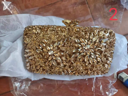Woman Rose Red Gold Diamond Clutch Evening Purse Wedding Bridal Floral Rhinestone Bag Party Crystal Flower Dinner Prom Handbag