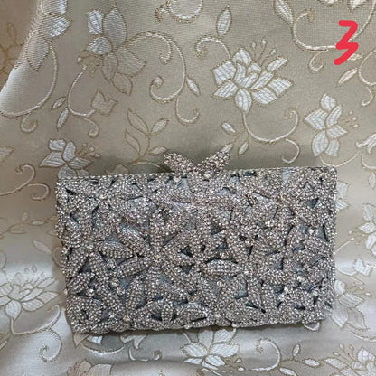 Woman Silver Flower Diamond Clutch Dinner Evening Purse Wedding Bridal Floral Gala Birthday Cocktail Bag Party Crystal Handbag