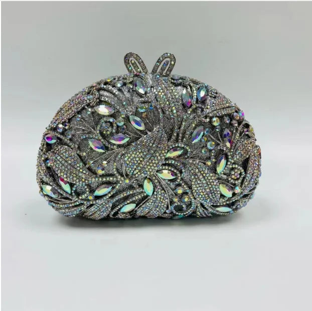 Woman Silver Flower Wedding Bridal Handbag Hollow Out Crystal Party Clutch Purse Birthday Dinner Floral Diamond Gift Evening Bag