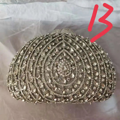 Woman Silver Hollow Out Diamond Clutch Evening Purse Flower Rhinestone Wedding Bridal Bag Party Banquet Cocktail Crystal Handbag