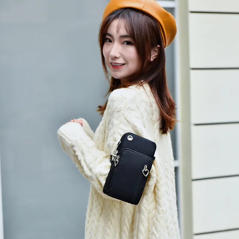 Woman Small Arm Mobile Phone Bag Simple Mini Messenger Shoulder Bag Diagonal Multi-Function Outdoor Earphone Pouch Sports Pouch