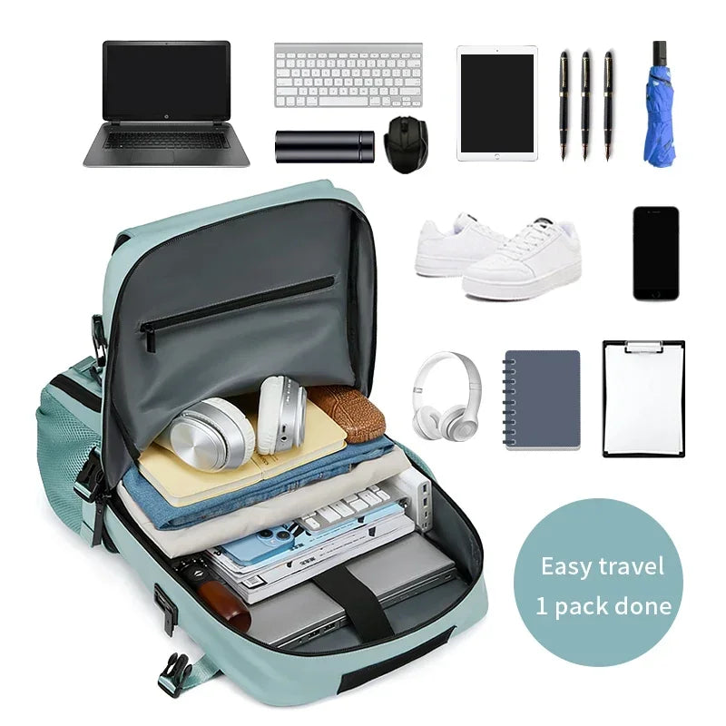 Woman Travel Backpack Waterproof 16 Inch Business Laptop Back Pack with Shoe Bag Hidden USB Charging Port Camping Man Backpacks