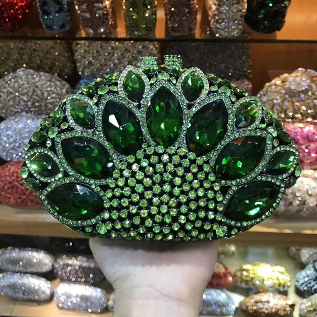 Woman Wedding Bridal Green Blue Red Handbag Multicolored Crystal Banquet Dinner Purse Party Gift Metal Diamond Lady Evening Bag