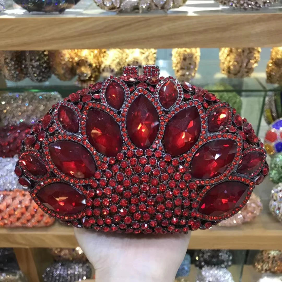 Woman Wedding Bridal Green Blue Red Handbag Multicolored Crystal Banquet Dinner Purse Party Gift Metal Diamond Lady Evening Bag