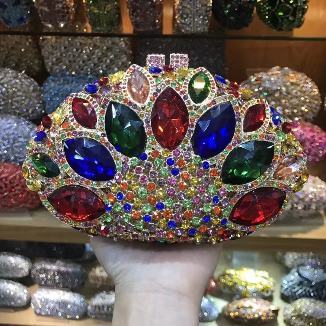 Woman Wedding Bridal Green Blue Red Handbag Multicolored Crystal Banquet Dinner Purse Party Gift Metal Diamond Lady Evening Bag