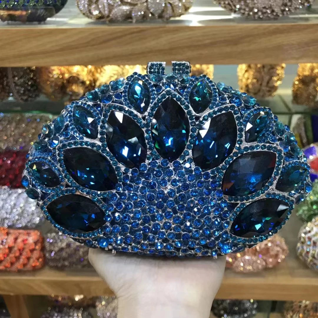 Woman Wedding Bridal Green Blue Red Handbag Multicolored Crystal Banquet Dinner Purse Party Gift Metal Diamond Lady Evening Bag