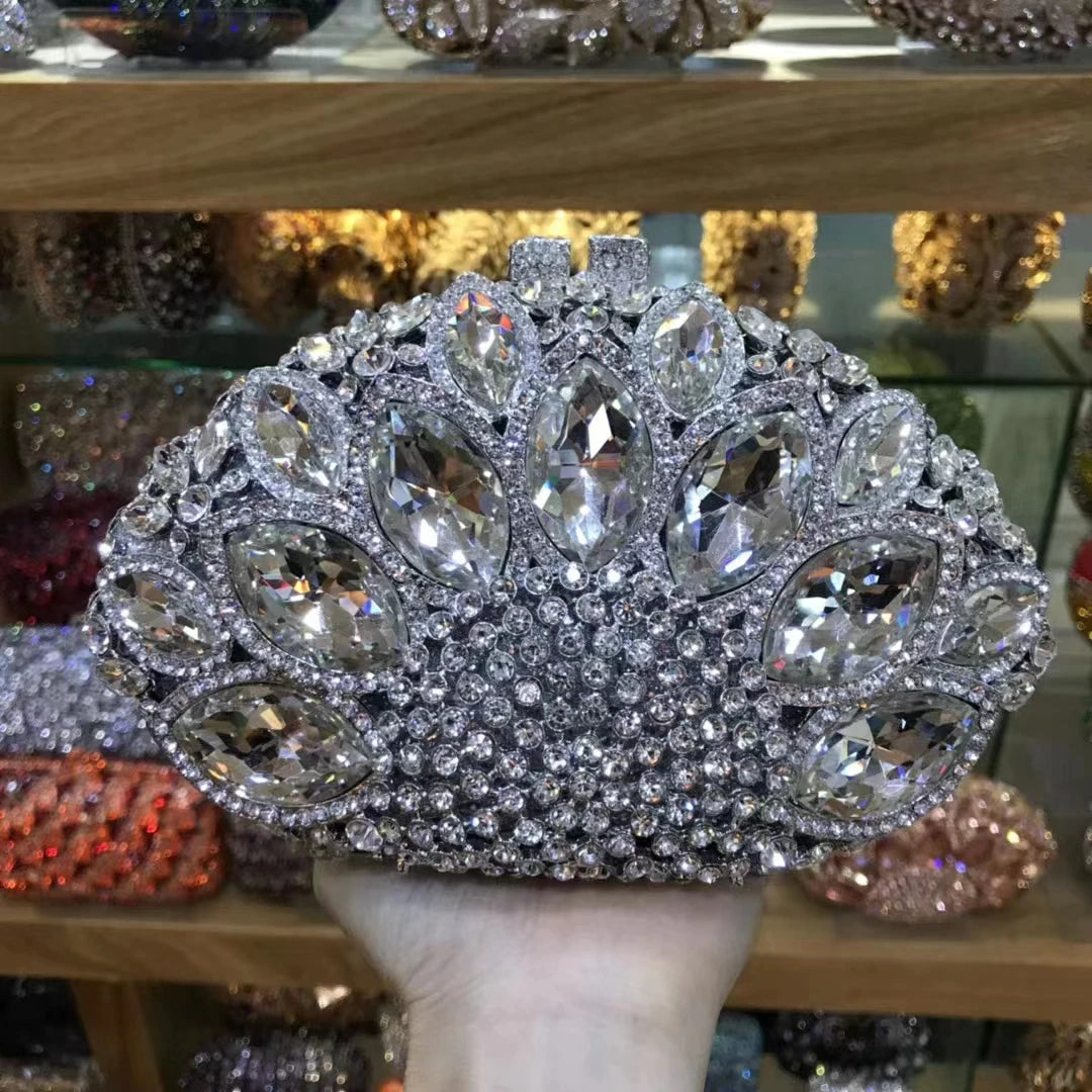 Woman Wedding Bridal Green Blue Red Handbag Multicolored Crystal Banquet Dinner Purse Party Gift Metal Diamond Lady Evening Bag