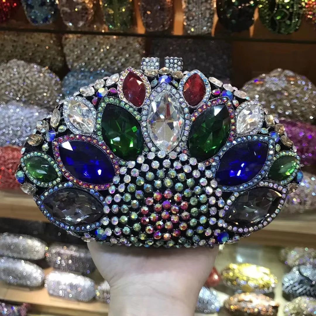 Woman Wedding Bridal Green Blue Red Handbag Multicolored Crystal Banquet Dinner Purse Party Gift Metal Diamond Lady Evening Bag