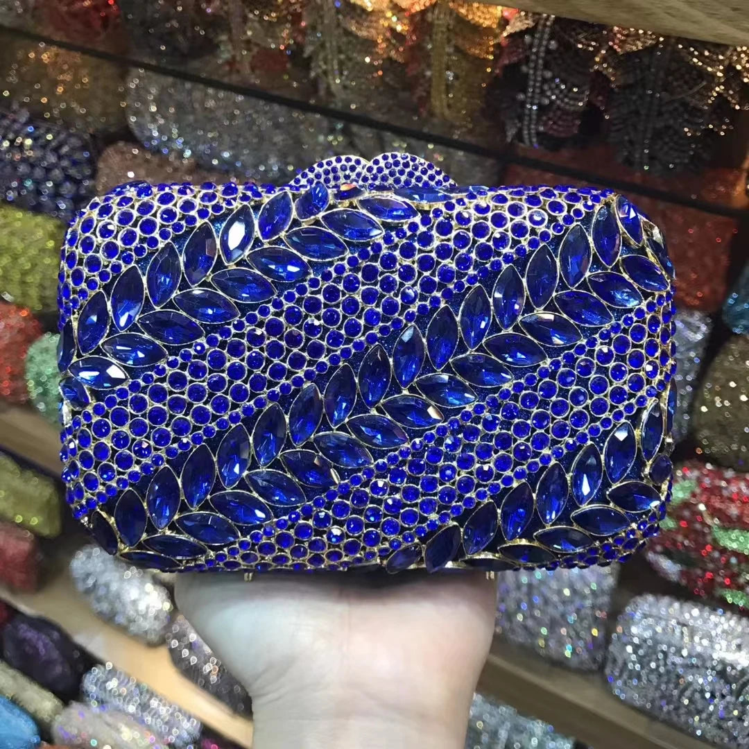Woman Wedding Bridal Hollow Out Crystal Handbag Silver Blue Gray AB Birthday Dinner Purse Banquet Party Prom Diamond Evening Bag