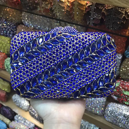 Woman Wedding Bridal Hollow Out Crystal Handbag Silver Blue Gray AB Birthday Dinner Purse Banquet Party Prom Diamond Evening Bag